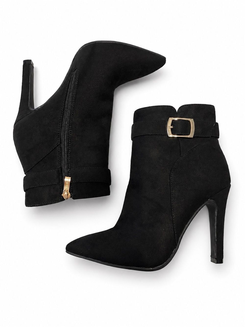 IDIFU Black Faux Suede Pointed Toe Ankle Booties Size 7.5 NWOB Heel Buckle - Picture 6 of 14